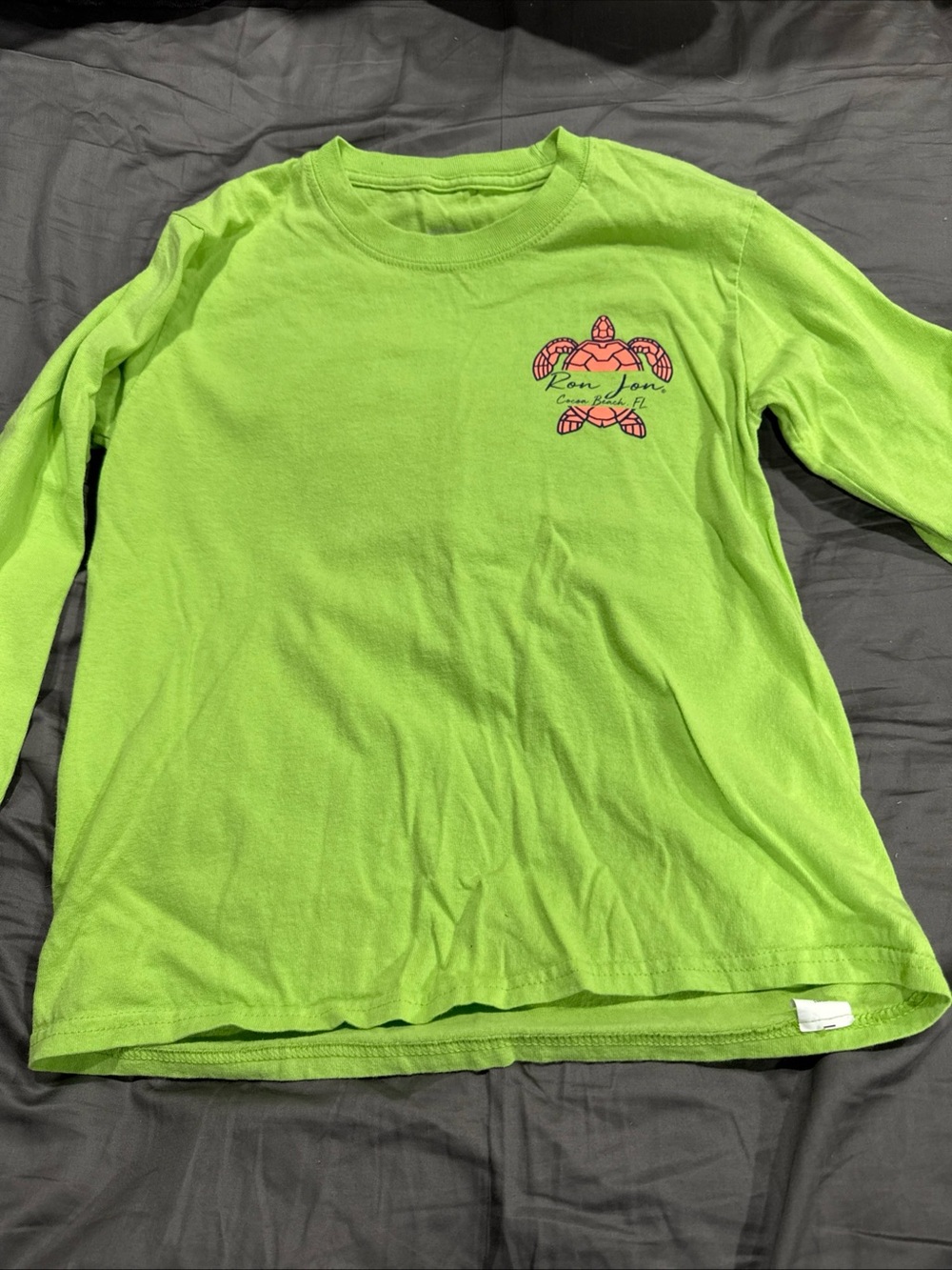 Ron Jon Long-Sleeve Kids Tee in Neon Green with Turtle Graphic - Medium